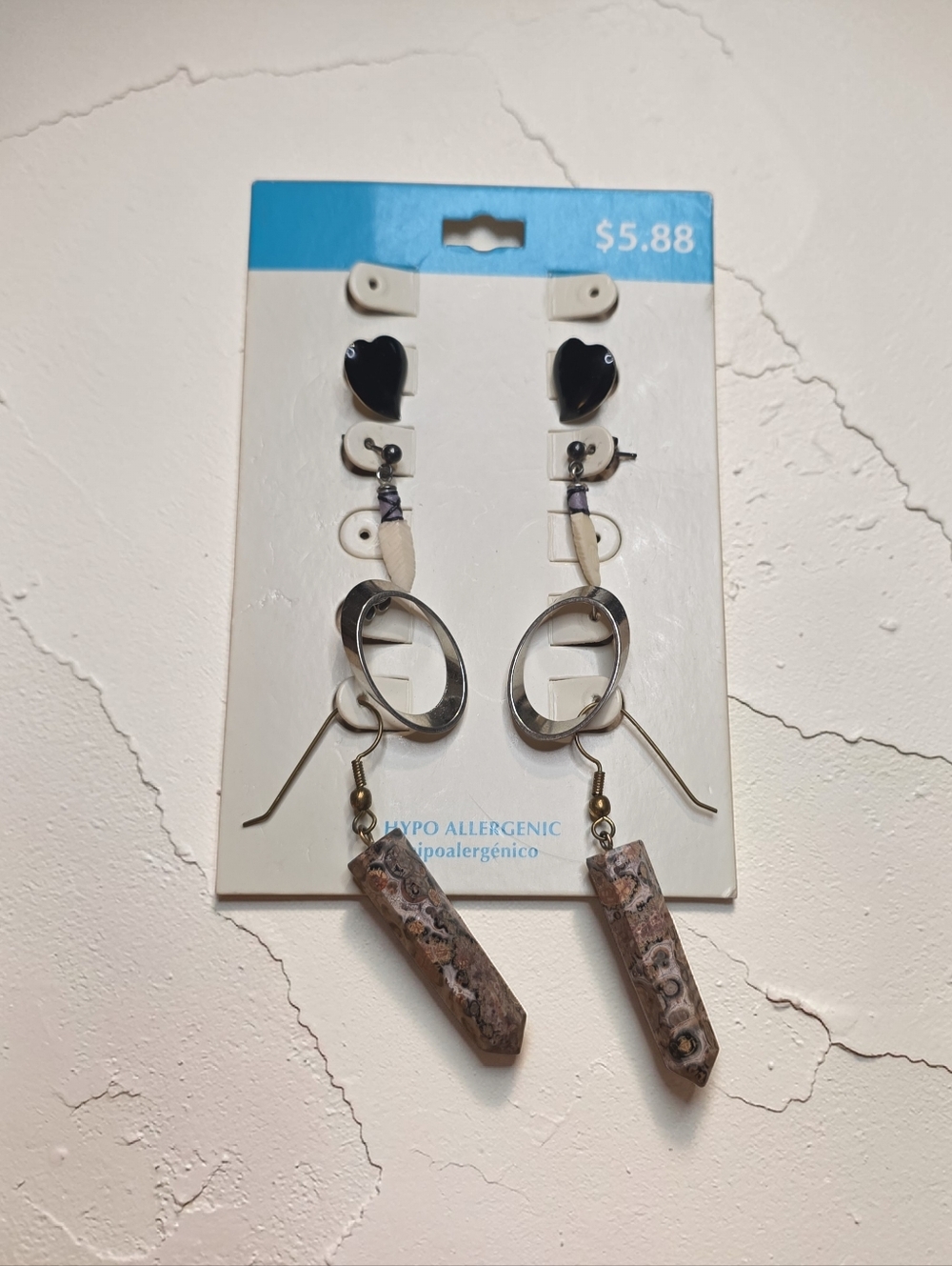 Dangle Hoop Earrings with, Arrow Head,Black Heart Studs and Brown Stone Earrings